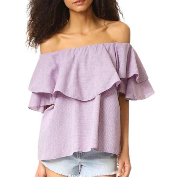 MLM New Berry Gingham Off Shoulder Blouse Size Small $150 - Picture 1 of 6
